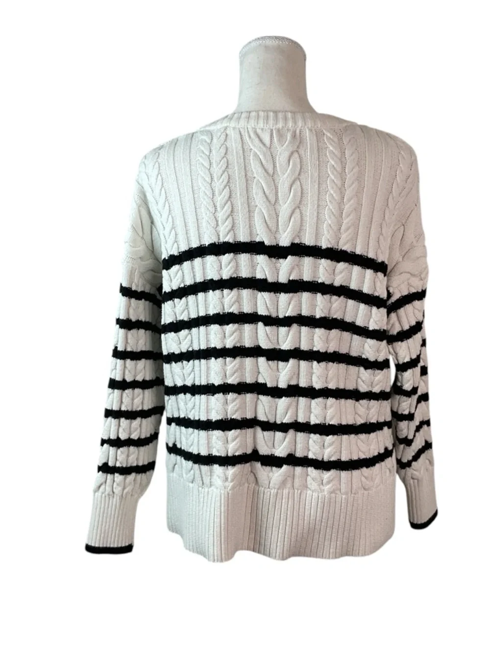 Philosophy Cream Cable Knit Sweater with Black Stripes M - Picture 3 of 9